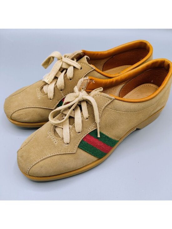 Vintage 1960s/1970s Charles F. Clark Beige Red & Green Striped Bowling Shoes (6) main image 9